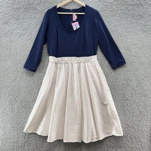 Pinup Couture Navy Top Cream Polka Dot Midi Dress